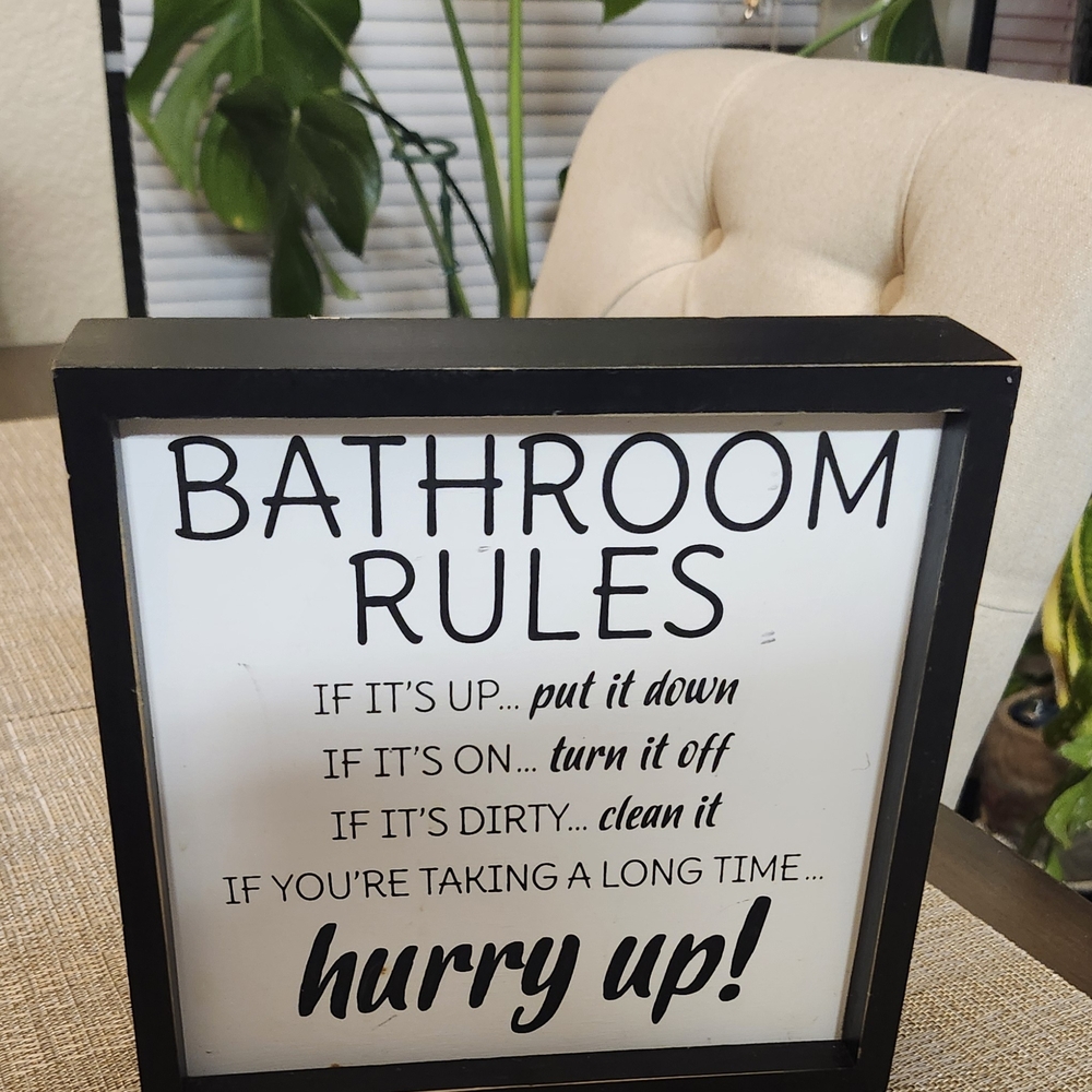Humorous Black and White Bathroom Rules Sign